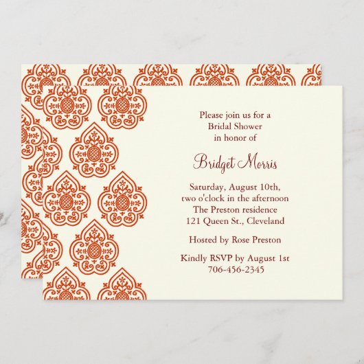 Eine Vintage Damask Bridal-Dusche Einladung (Vorne/Hinten)