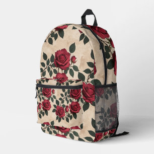 Eine Vintage-Rote Rosen Bedruckter Rucksack