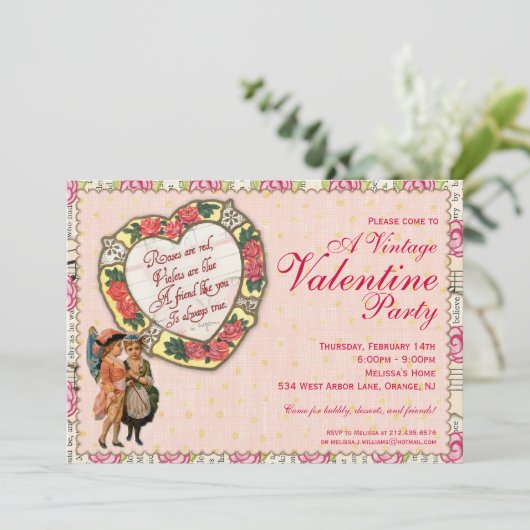 Eine Vintage Valentinische Party Einladung (Stehend Vorderseite)