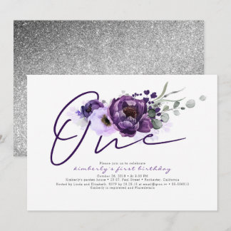 Eine violette Blüte 1. Geburtstagsfeier Party Einl Einladung