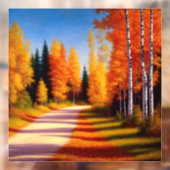 Eine von Birken gesäumte Auffahrt im Herbst Fensteraufkleber (Blatt 2)