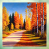 Eine von Birken gesäumte Auffahrt im Herbst Fensteraufkleber (Blatt 3)