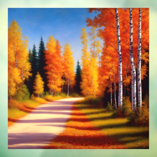 Eine von Birken gesäumte Auffahrt im Herbst Fensteraufkleber (Blatt 3)