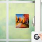 Eine von Birken gesäumte Auffahrt im Herbst Fensteraufkleber (Zuhause)