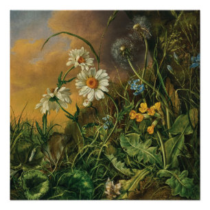 Eine Waldfläche mit Daisies, Primrosen, ... Poster