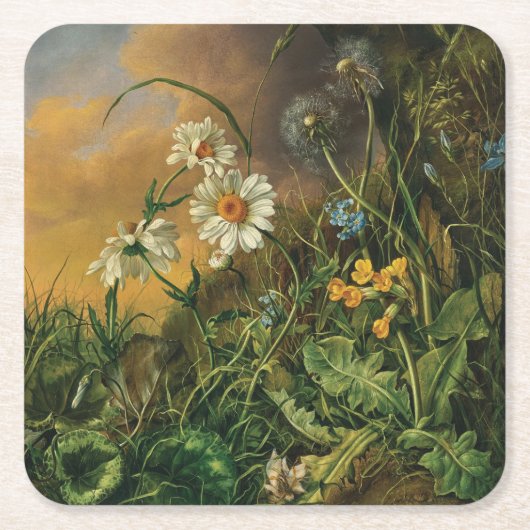 Eine Waldfläche mit Daisies, Primrosen, ... Rechteckiger Pappuntersetzer (Vorderseite)