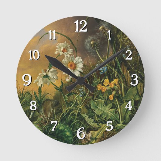 Eine Waldfläche mit Daisies, Primrosen, ... Runde Wanduhr (Vorderseite)