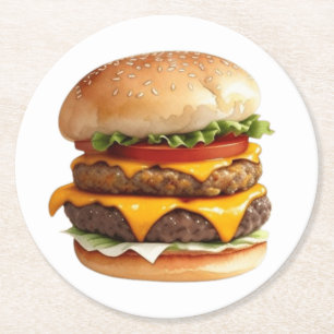 Eine Wasserfarbe, die einen Cheeseburger Zeichne Runder Pappuntersetzer