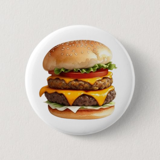 Eine Wasserfarbe, die einen Yummy Cheeseburger Zei Button (Vorderseite)