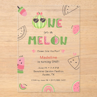Eine Wassermelone Baby Girl Erster Geburtstag Acryleinladungen