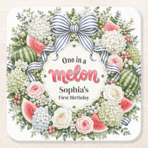 Eine Wassermelone Florale Erstgeburtstag Rechteckiger Pappuntersetzer