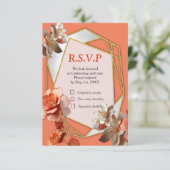 Eine weiche, rosa Farbe namens Peach Fuzz Blume RSVP Karte (Stehend Vorderseite)