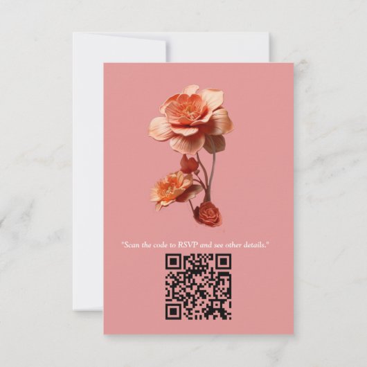 Eine weiche, rosa Farbe namens Peach Fuzz Blume RSVP Karte (Rückseite)