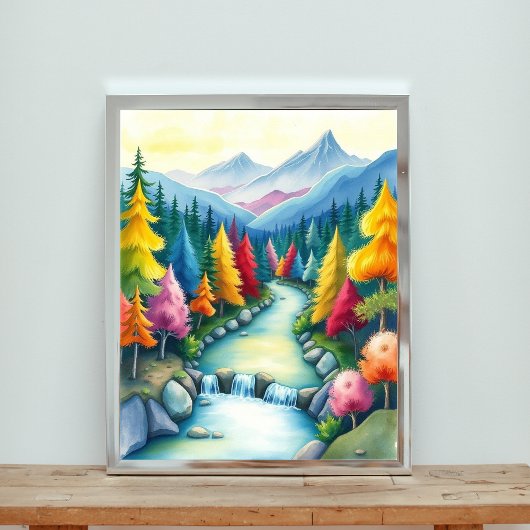 Eine Weiher-Berglandschaft Poster