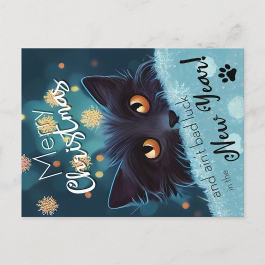 Eine weihnachtliche schwarze Katze für Glück Postc Postkarte (Vorderseite)