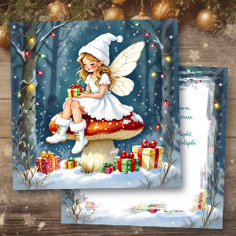 Eine Weihnachtsfee auf einem Pilzhäuschen Cottage Karte