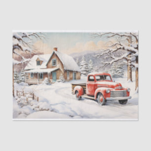 Eine Weihnachtslandschaft komplett mit rotem LKW Seidenpapier