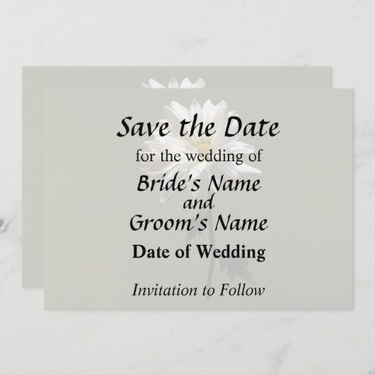 Eine weiße Daisy Save The Date (Vorne/Hinten)