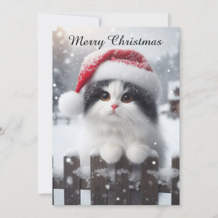 Eine weiße Katze mit Santa-Hut  Feiertagskarte