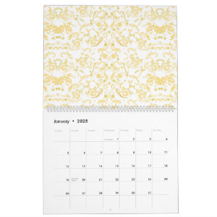 eine weiße und goldene Tapete mit einem Muster dar Kalender