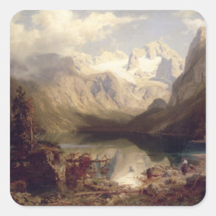 Eine weite Alpenlandschaft, 1862 (Öl auf c Quadratischer Aufkleber