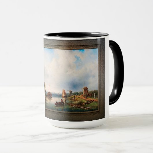 Eine weite Flusslandschaft mit Windmühlen Tasse (VorderseiteRechts)