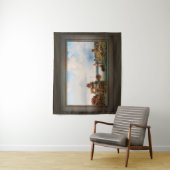 Eine weite Flusslandschaft mit Windmühlen Wandteppich (Beispiel)