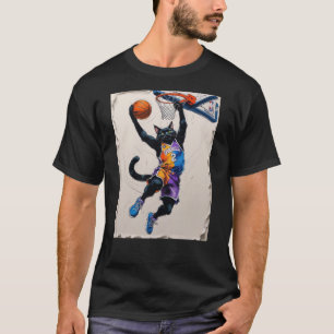 Eine weitere schwarze Katze, die einen Basketball T-Shirt