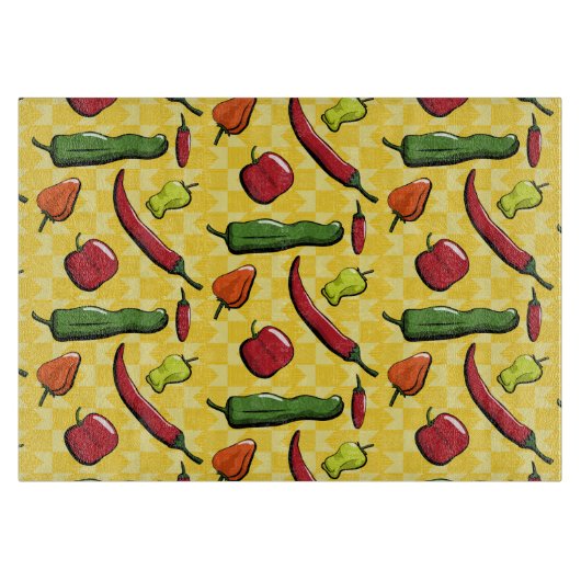 Eine Welt-Chili-Paprikaschoten-Glasschneideplatine Schneidebrett (Vorderseite)