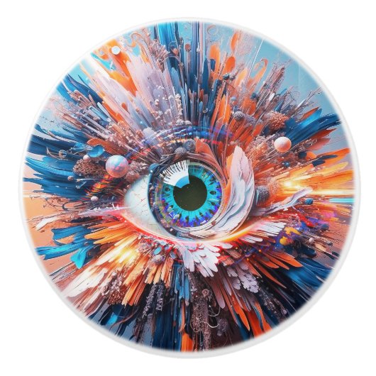 EINE WELT DER WONDER BEGINNT MIT SICHTBLAUEN IRIS KERAMIKKNAUF (Vorderseite)