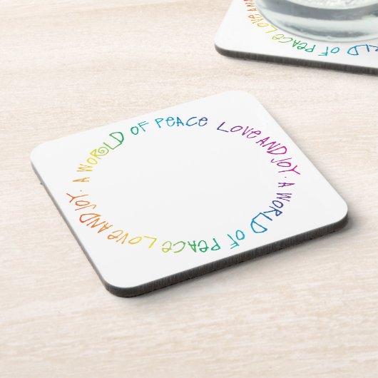 Eine Welt des Friedens, der Liebe und der Freude Getränkeuntersetzer (Linke Seite)