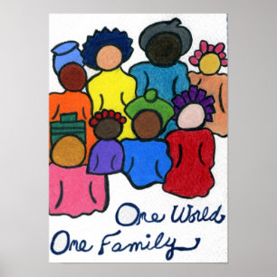 Eine Welt, ein multikulturelles Poster der Familie