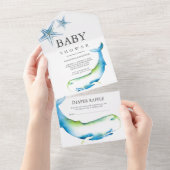 Eine Whale Boy Baby Dusche All In One Einladung (Abreißen)