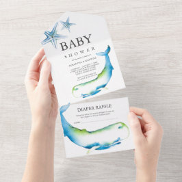 Eine Whale Boy Baby Dusche All In One Einladung