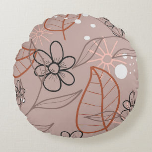 Eine Whimsical-Blume und Blätter drucken Rundes Kissen