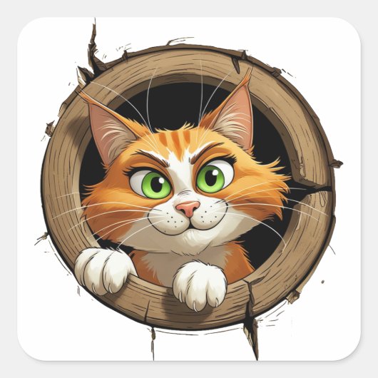 Eine Whimsikkatze mit hellgrünen Augen Pech Quadratischer Aufkleber (Vorderseite)