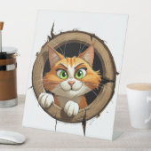 Eine Whimsikkatze mit hellgrünen Augen Pech Sockelschild (In Situ)