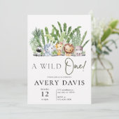 Eine Wild One Safari Geburtstagsparty Einladung (Stehend Vorderseite)