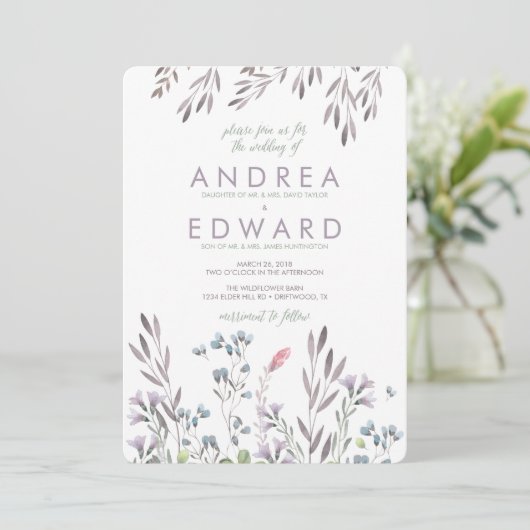 Eine Wildblume Hochzeit Einladung (Stehend Vorderseite)