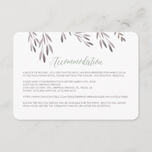 Eine Wildblume Wedding Hotel Enclosure Card Begleitkarte (Vorderseite)