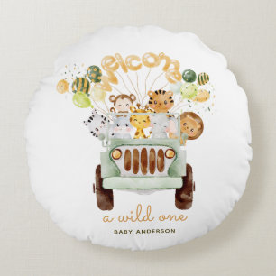 Eine wilde Safari-Auto-Baby-Party Rundes Kissen