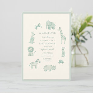 Eine wilde Safari-Babyparty mit Pastellfarben naht Einladung