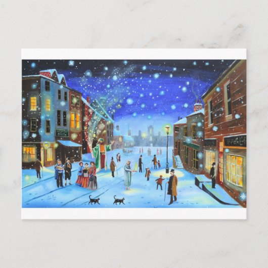 Eine Winter-Straßenszene Weihnachtscarols Scrooge Feiertagspostkarte (Vorderseite)