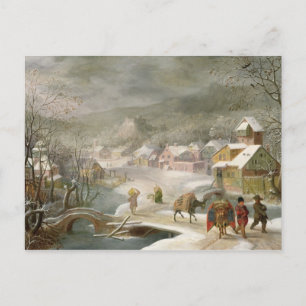 Eine Winterlandschaft mit Reisenden auf einem Weg Postkarte