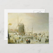 Eine Winterlandschaft mit Skatern von Windmühle Postkarte (Vorne/Hinten)