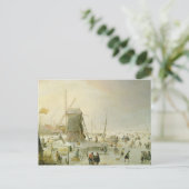 Eine Winterlandschaft mit Skatern von Windmühle Postkarte (Stehend Vorderseite)