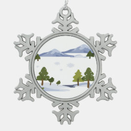 Eine winterliche Wunderlandschaft mit schneebedeck Schneeflocken Zinn-Ornament