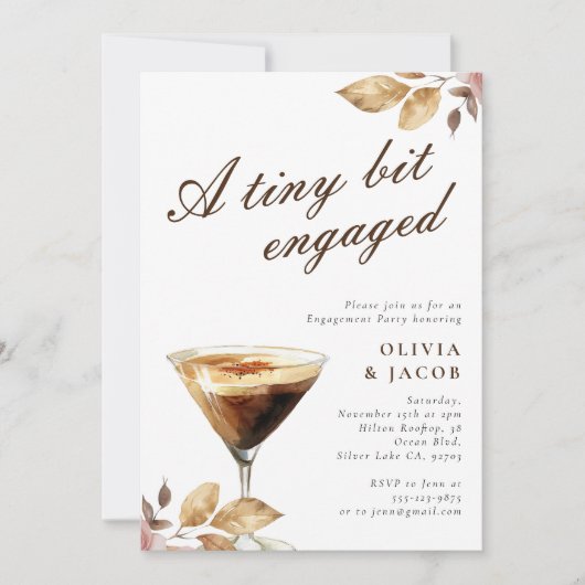 Eine winzige Espresso Martini-Engagement-Party Einladung (Vorderseite)