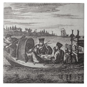Eine wohlhabende Mandarine, die in einem Boot, Fliese