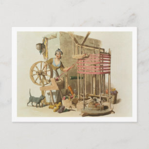 Eine Woman Wool Skeiner, vom Künstler graviert, 18 Postkarte